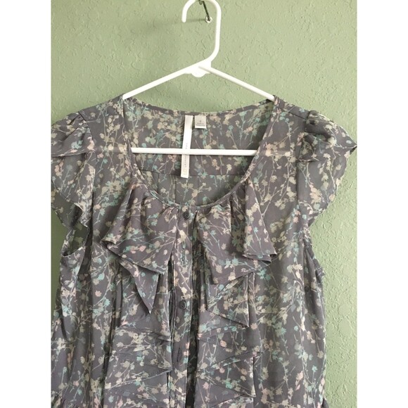LC Lauren Conrad Sheer Women's Blouse Size S Gray Floral Sleeveless Ruffle - Picture 6 of 7